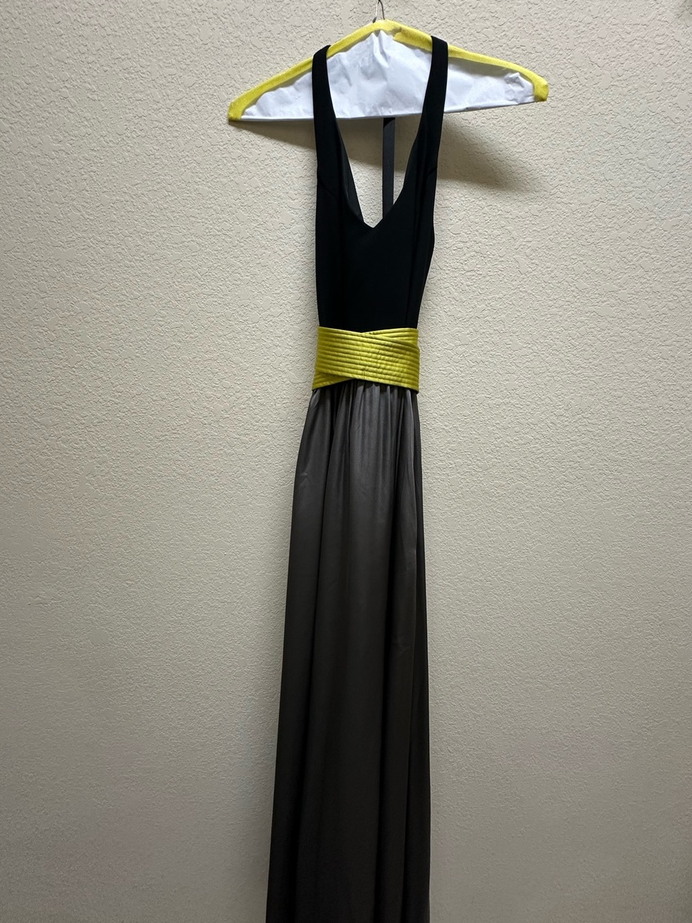 White by Vera Wang Black Maxi Dress with Yellow Waistband